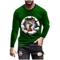 thumbnail image 2 of Zylanna Men's Long Sleeve T-Shirts, Activewear Loose Christmas Print Crew Neck Casual Tops for Men Green, 2 of 5