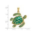 thumbnail image 3 of 14K Yellow Gold 3-D Green Enamel Sea Turtle Charm Pendant, 36 mm, 3 of 7
