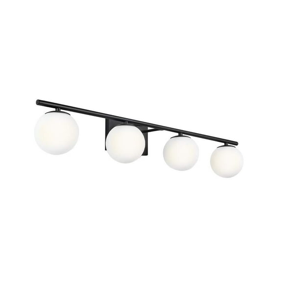 YHTlaeh New Bathroom Vanity Light Fixtures Matte Black Milk White Globe Glass Shade 4 Lights Modern Wall Bar Sconce Over Mirror(4 lights-35.43inch)