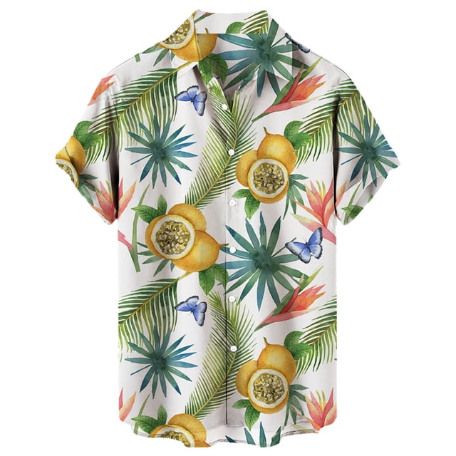 Camisas De Lino Para Hombre Casual Hombres Solapa Estampado Manga Corta Puños Botón Puerto Estilo Floral Camisa Sand Beach Hawaiianss Summer Top (White, 3XL)