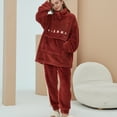 thumbnail image 2 of Defitshape Women's Long Sleeve Shirt Pants Set Cute Fuzzy Fleece Pajamas 2 Piece Pjs Winter Fall Warm Thermal Loose Baggy Oversized Plush Lounge Set Fluffy Loungewear Red Burgundy Small Medium, 2 of 5