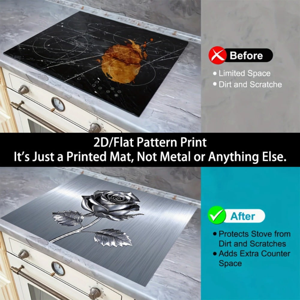 1 2D/flat stove cover protection pad, embossed rose pattern design, 28.3x20.5 inches (72×52cm), easy to clean, perfectly suitable for any kitchen, washing machine, dryer, stove panel protection pad,