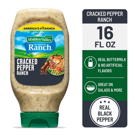 Hidden Valley Cracked Pepper Ranch Dip Sauce Condiment & Dressing, 16 fl oz Squeeze Bottle