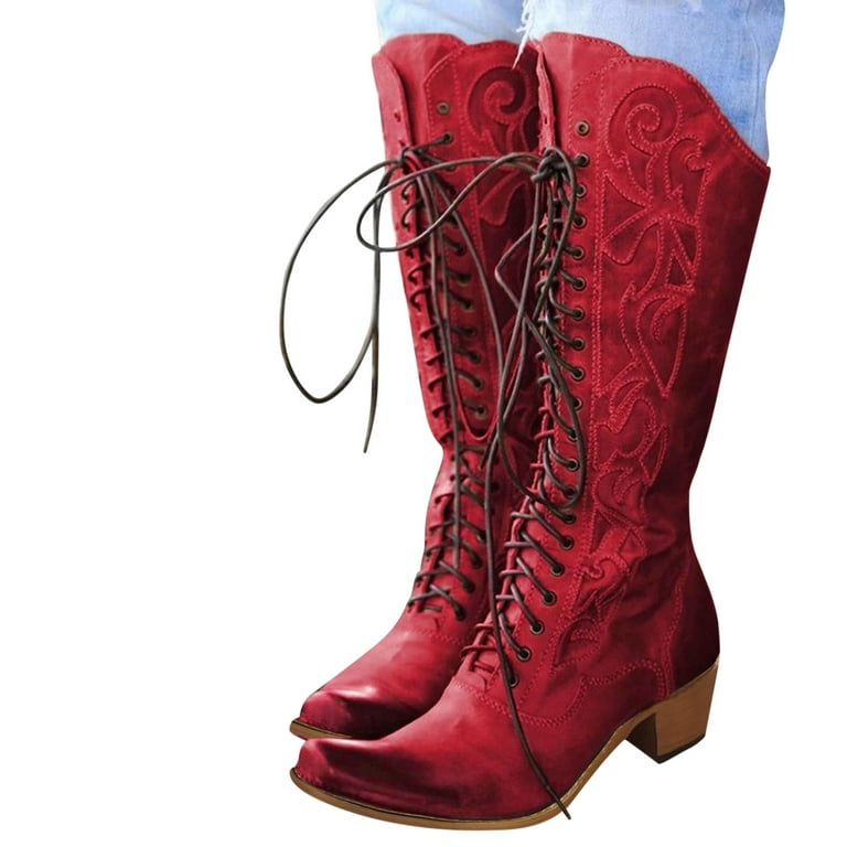 Red lace up rain boots deals