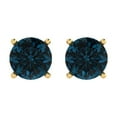 thumbnail image 3 of 14K Solid Gold Push Back Stud Earrings for Women | 3 cttw Round Cut Natural London Blue Topaz | Yellow Gold, 3 of 5