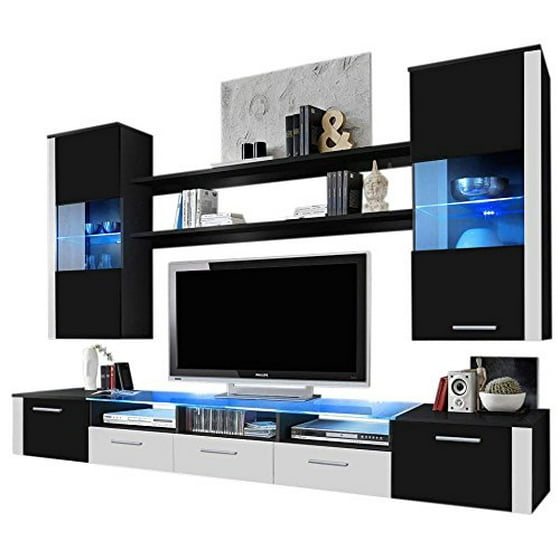 Ferio Modern Entertainment Center Wall Unit Tv Stand With Led Lights Ferio Modern Entertainment Center Wall Unit Tv Stand With Led Lights Black Com