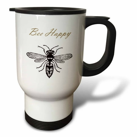 

3dRose Bee Happy inspirational chic art Travel Mug 14oz Stainless Steel
