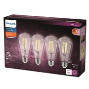 Philips LED 75-Watt ST19 Straight Tubular Filament Light Bulb, Clear Soft White, Dimmable, E26 Medium Base (4-Pack)
