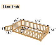 Bellemave Montessori Twin Size Solid Wood Floor Bed with Fence and Door, Twin Montessori Floor bed, Floor Bed Twin, Natural