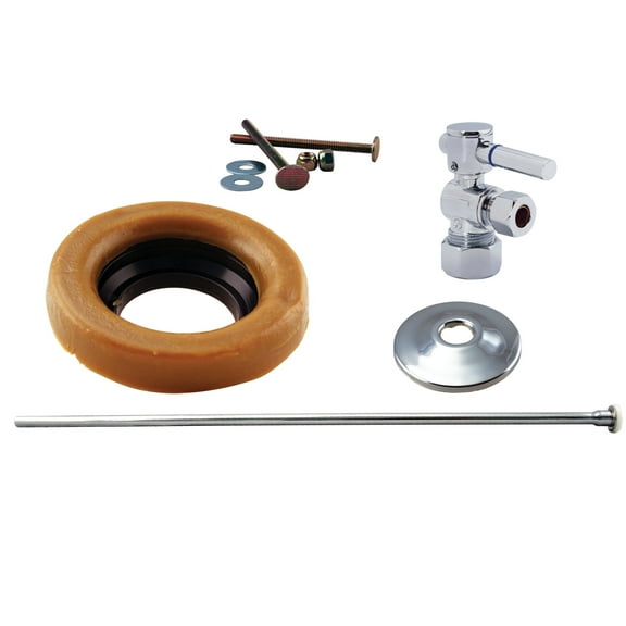 Westbrass Toilet Wax Ring Kit with Supply Line and 1/2" Lever Handle Angle Stop, Polished Chrome