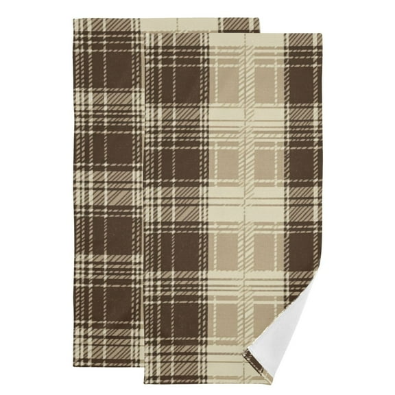 Brown Beige Tartan Plaid Hand Towel Absorbent Bath Towels for Bathroom Sports Gym 28" x 14" Set of 2