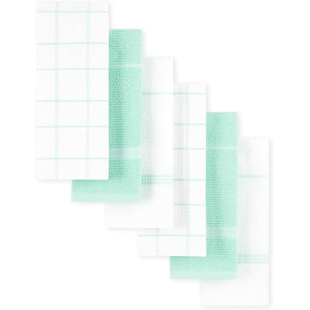 JJEAN-Modern Waffle Kitchen Towel Set 6-Pack Aqua Blue 16 x28