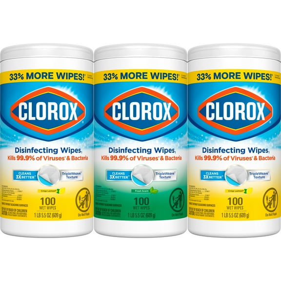 Clorox Disinfecting Wipes Value Pack, Bleach Free Cleaning Wipes, 100 Ct, Pack of 3