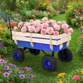thumbnail image 3 of Ktaxon Steel & Wood Garden Cart with Wooden Railings, 330lb Heavy Duty Utility Wagon, Blue, 3 of 10