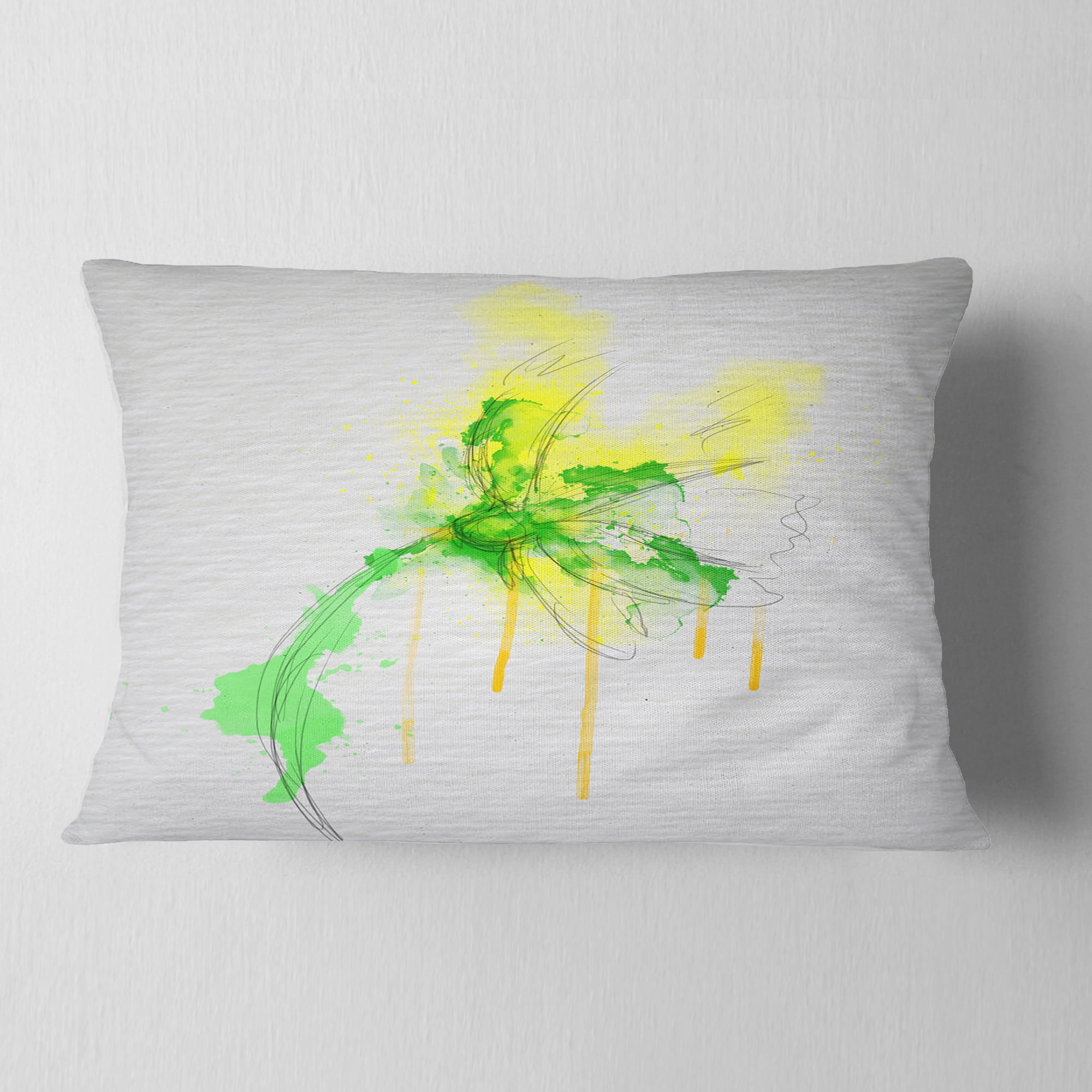 Designart Beautiful Yellow Green Flower Sketch - Floral Throw Pillow - 12x20