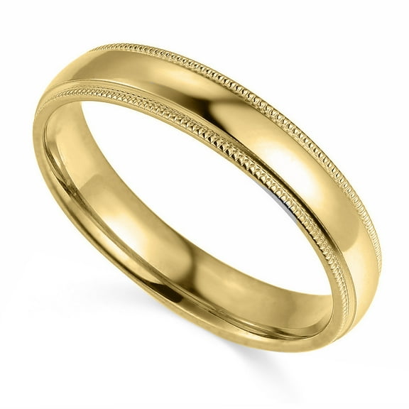 14k Yellow Gold 4-mm Comfort-fit Milgrain and polished Wedding Band