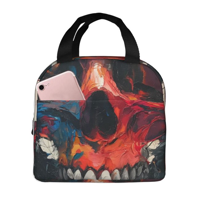 Easygdp Abstract Colorful Skull Art Bolsa Térmica Premium - Tela Oxford Impermeable, Gran Capacidad, Bolsillo Frontal, Unisex para Trabajo, Escuela, Actividades al Aire Libre y Picnics