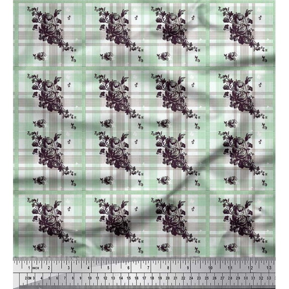 Soimoi Poly Georgette Fabric Floral & Plaid Check Printed Craft Fabric by The Yard 42 Inch Wide