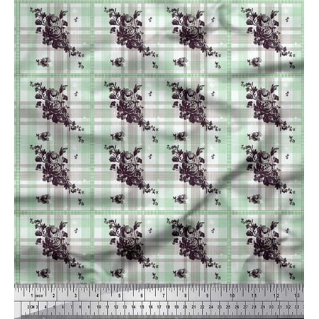 Soimoi Georgette Viscose Fabric Floral & Plaid Check Print Fabric by The Yard 42 Inch Wide