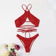 thumbnail image 4 of UTSJKR Women's Summer Bikini Set Ribbed Criss Cross Halter Bikini Swimsuit Fashion Beach Bathing Swimsuit Red M, 4 of 5