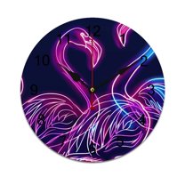 Silent Wall Clock 40cm/15.75in Round Wall Clock Neon Flamingo Hanging Clock for Home Living Room Bedroom Kitchen Non Ticking Battery Operated Living Room Mute Clock