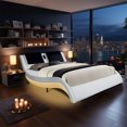 thumbnail image 3 of Platform Bed Frame With LED Light And USB Charging Ports Headboard, Wave-Like Curve Backrest Vibration Massage King Size Upholstered Faux Leather Bed For Home, 3 of 9