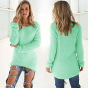 ABSUYY Sweaters for Women Long Sleeve Pullover Casual Crewneck Sweater Top Green Size 2XL