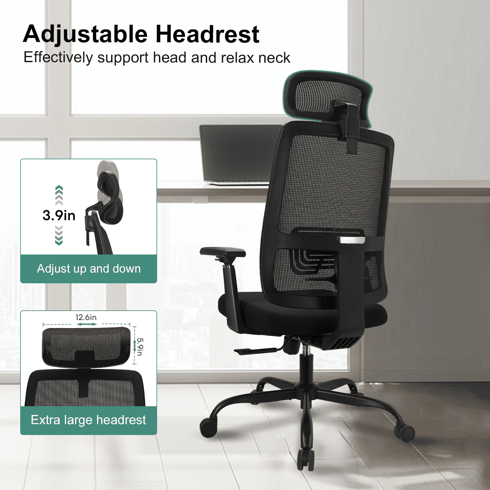 Ergonomic Office Chair - High Back Desk Chair with Adjustable Lumbar Support, Headrest & 3D Armrest - 135°Rocking Mesh Computer Chair (Black)
