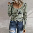 thumbnail image 2 of VALMASS Womens Scoop Neck Henley Tops Button Long Sleeve Tie-Dye Slim Undershirts Casual Ribbed Knit Shirts (2XL, Gray), 2 of 5