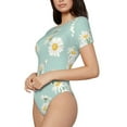 thumbnail image 2 of The Xecao Floral Daisy Women's Crew Neck Body Suit, a short-sleeved bodysuit and basic swimsuit, both comfort and style for dating and daily life, 2 of 9