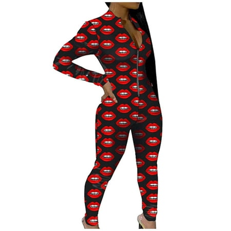 

Jeans for Women Womens Joggers Women Butterfly Print Long Sleeve Nightwear Jumpsuit Bodysuit Playsuit Romper Wide Leg Pants for Women Black Leggings Clearance Red 2XL