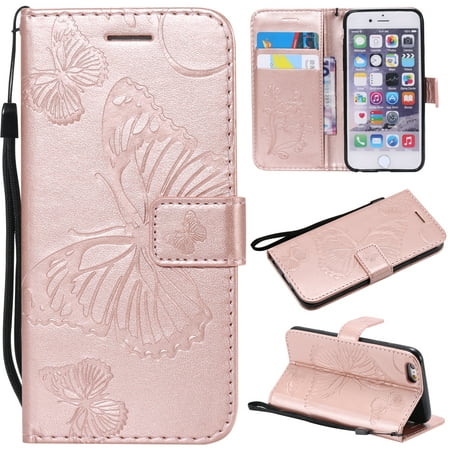 iPhone 6 Plus/ 6S Plus Wallet case, Allytech Pretty Retro Embossed Butterfly Flower Design PU Leather Book Style Wallet Flip Case Cover for Apple iPhone 6 Plus and iPhone 6S Plus, (Best Iphone 5 Wallet Case)