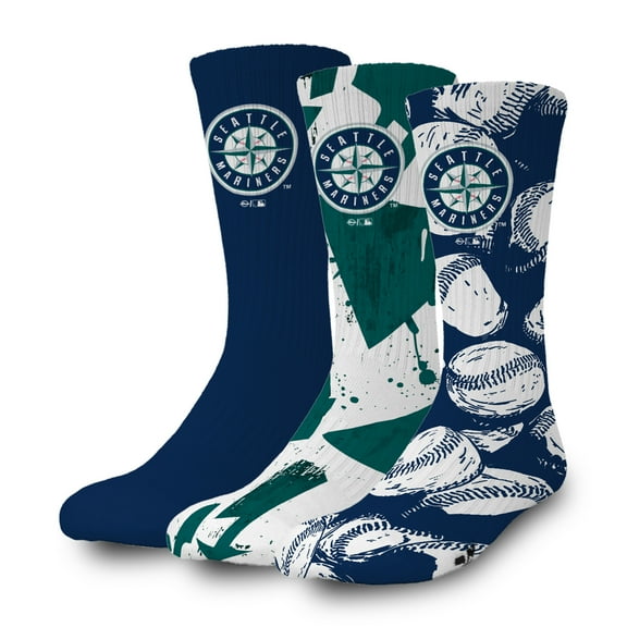 ISlide Seattle Mariners Three-Pack Lifestyle Crew Socks Set