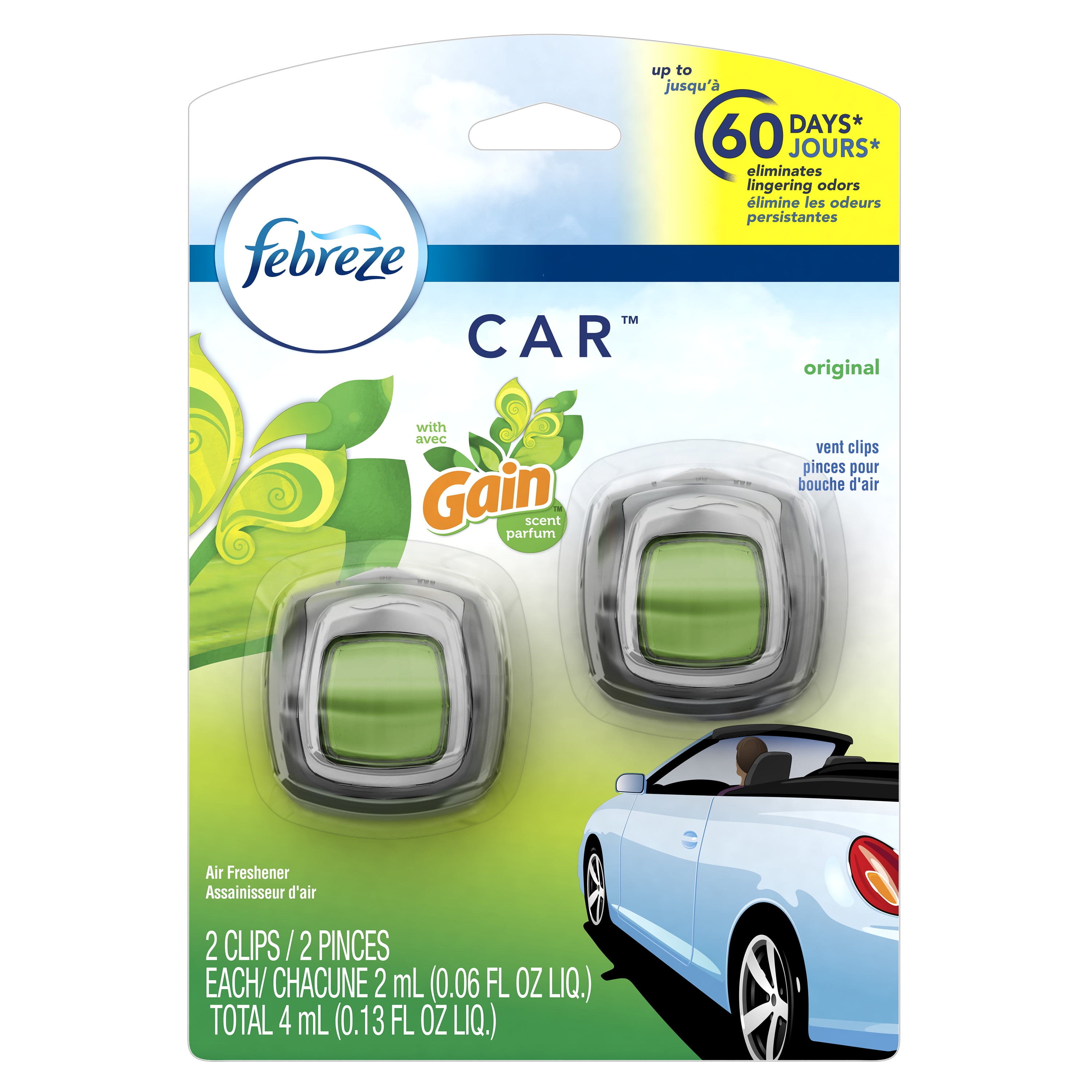 Febreze CAR Air Freshener with Gain Original (2 Count, 0.13 oz ...