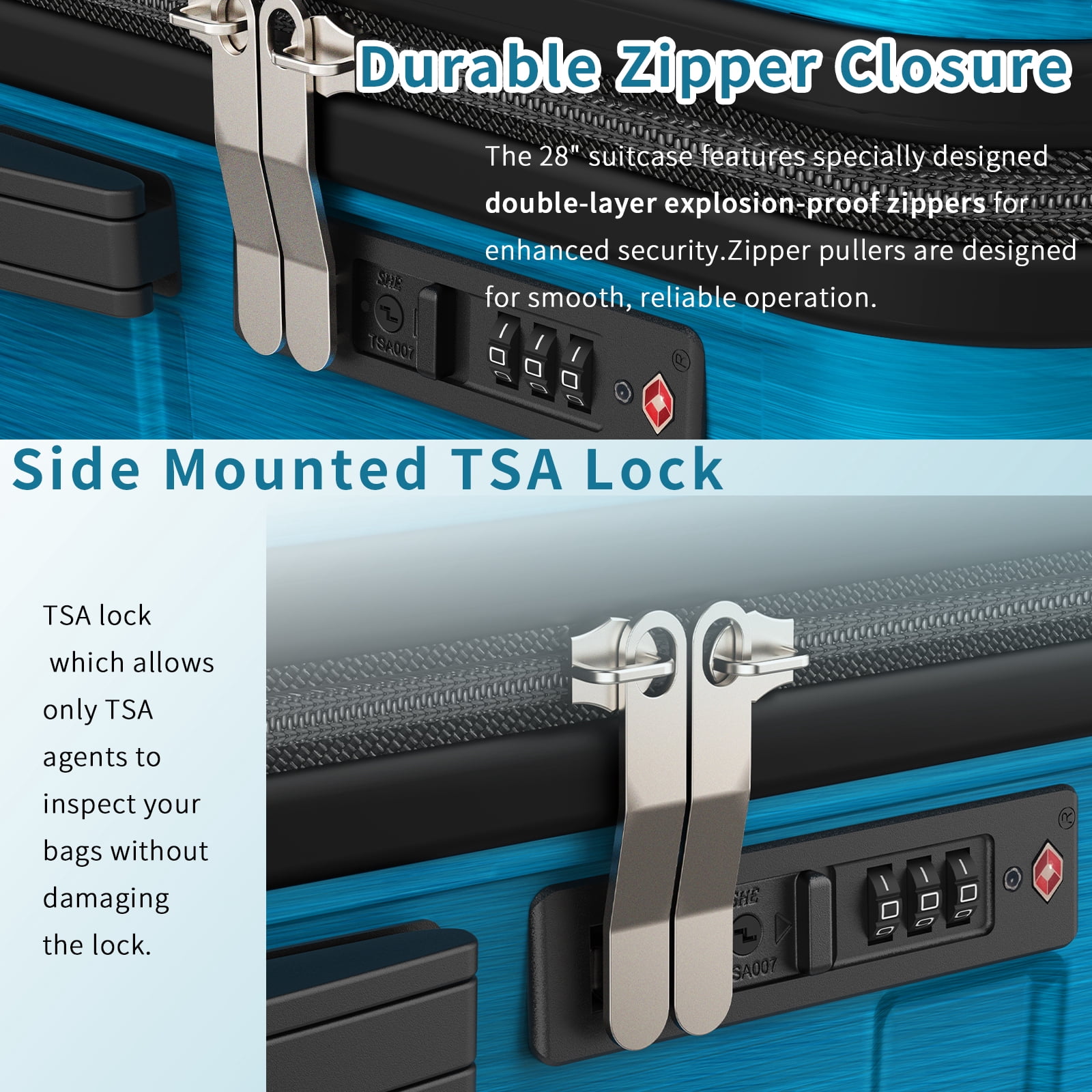 SUGIFT Hardside Luggage Set 3 Piece Lightweight Suitcase with TSA Lock Spinner Wheels, Blue