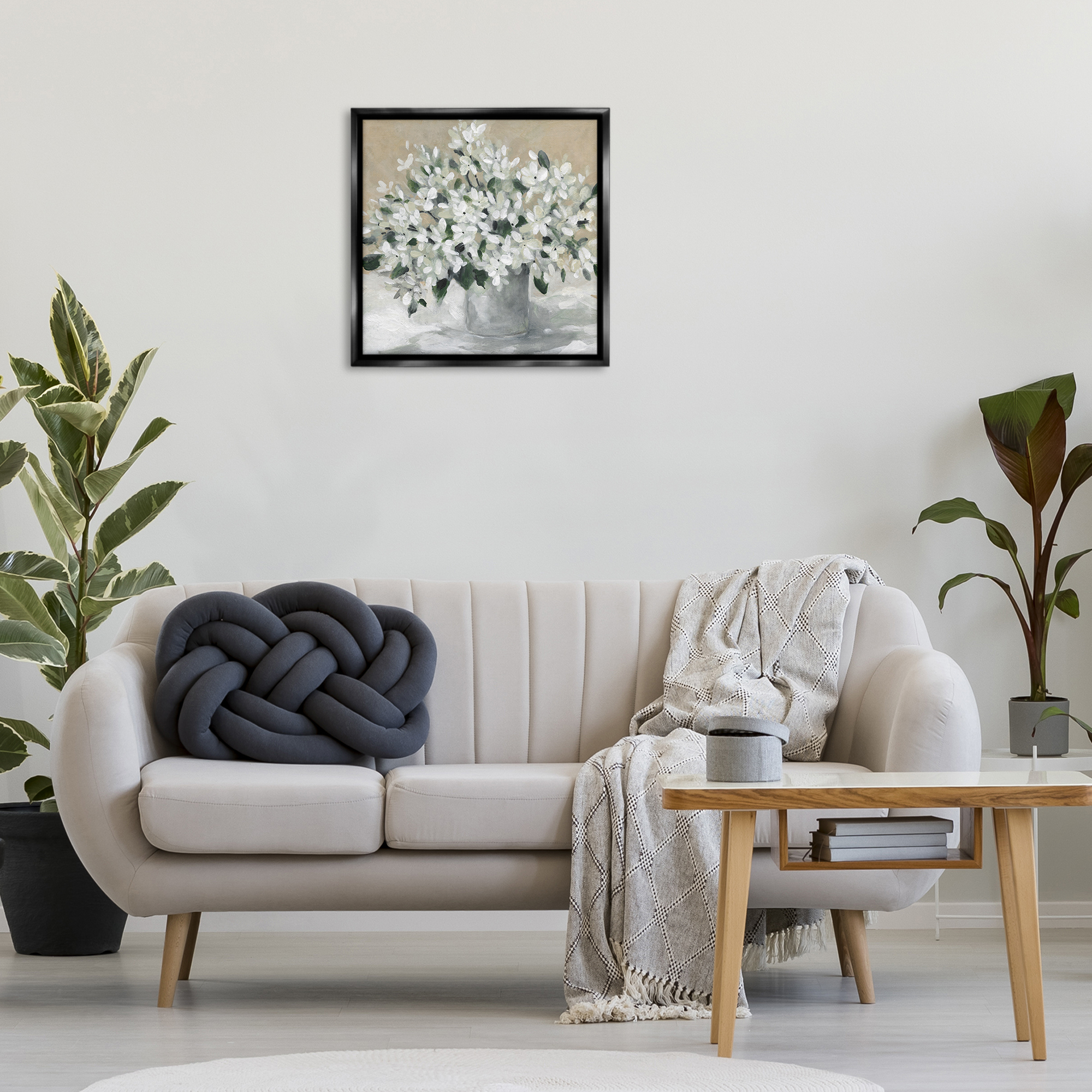 Stupell Industries Potted White Blooms Botanical & Floral Painting Black Floater Framed Art Print Wall Art, 25 x 25