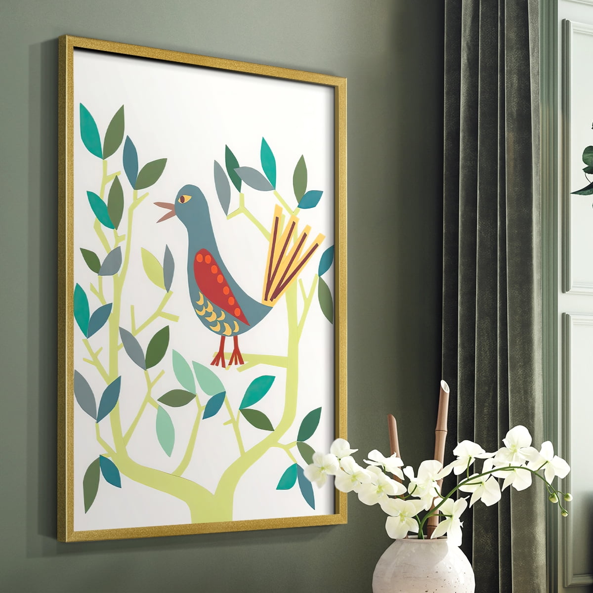 Whitty Bird IV Framed Print in Gold Solid Wood 22 x 28 Framed Print