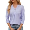 thumbnail image 6 of CALAFEBILA Women Shirts 3/4 Sleeve Womens Plus Size Blouses,Ladies Fashion Solid Color Blouse Summer Button up V Neck Loose Breathable Ladies Tops, 6 of 6