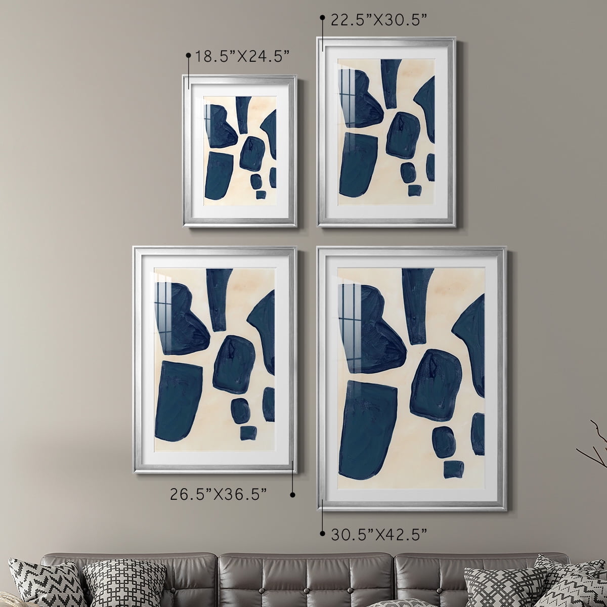 Wexford Home Blue Pieces I Abstract Art, Framed Art, 22.5" x 30.5" Silver Frame, Ready-Hang