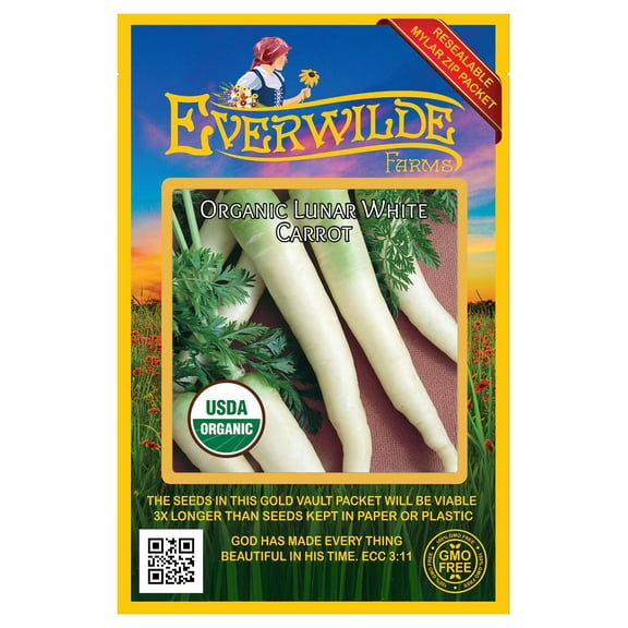 Everwilde Farms - 500 Organic Lunar White Carrot Seeds - Gold Vault Jumbo Bulk Seed Packet
