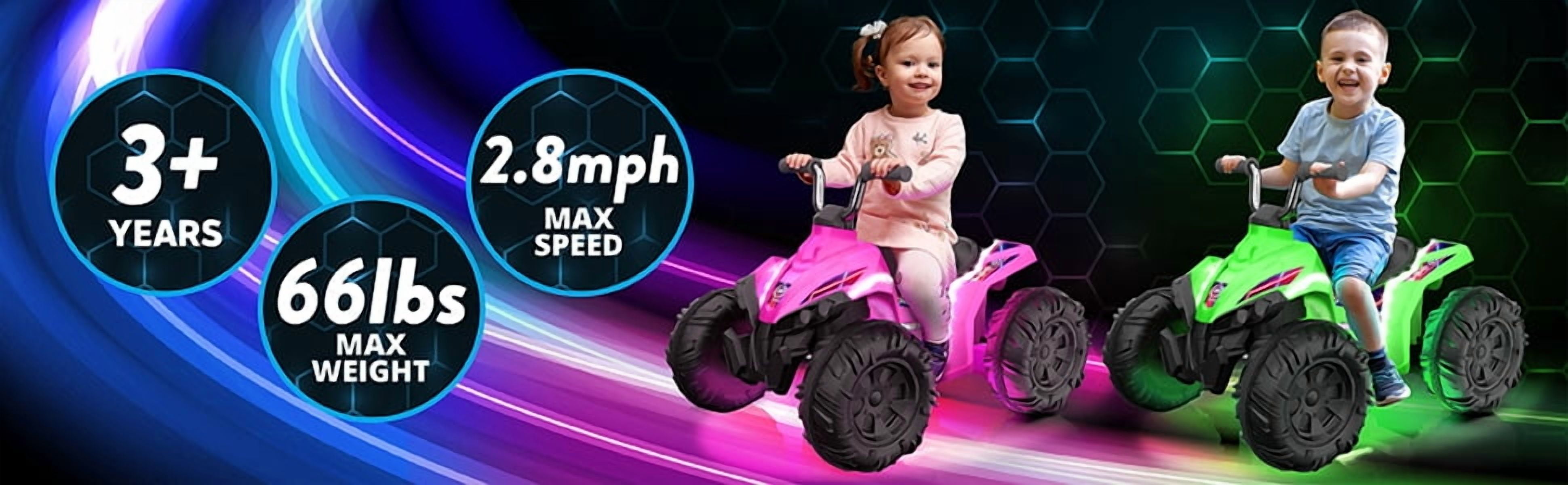 Kid Trax 12V Glow ATV Ride-On Toy, Blue, with LED Lights, Rechargeable Battery, Ages 3–6