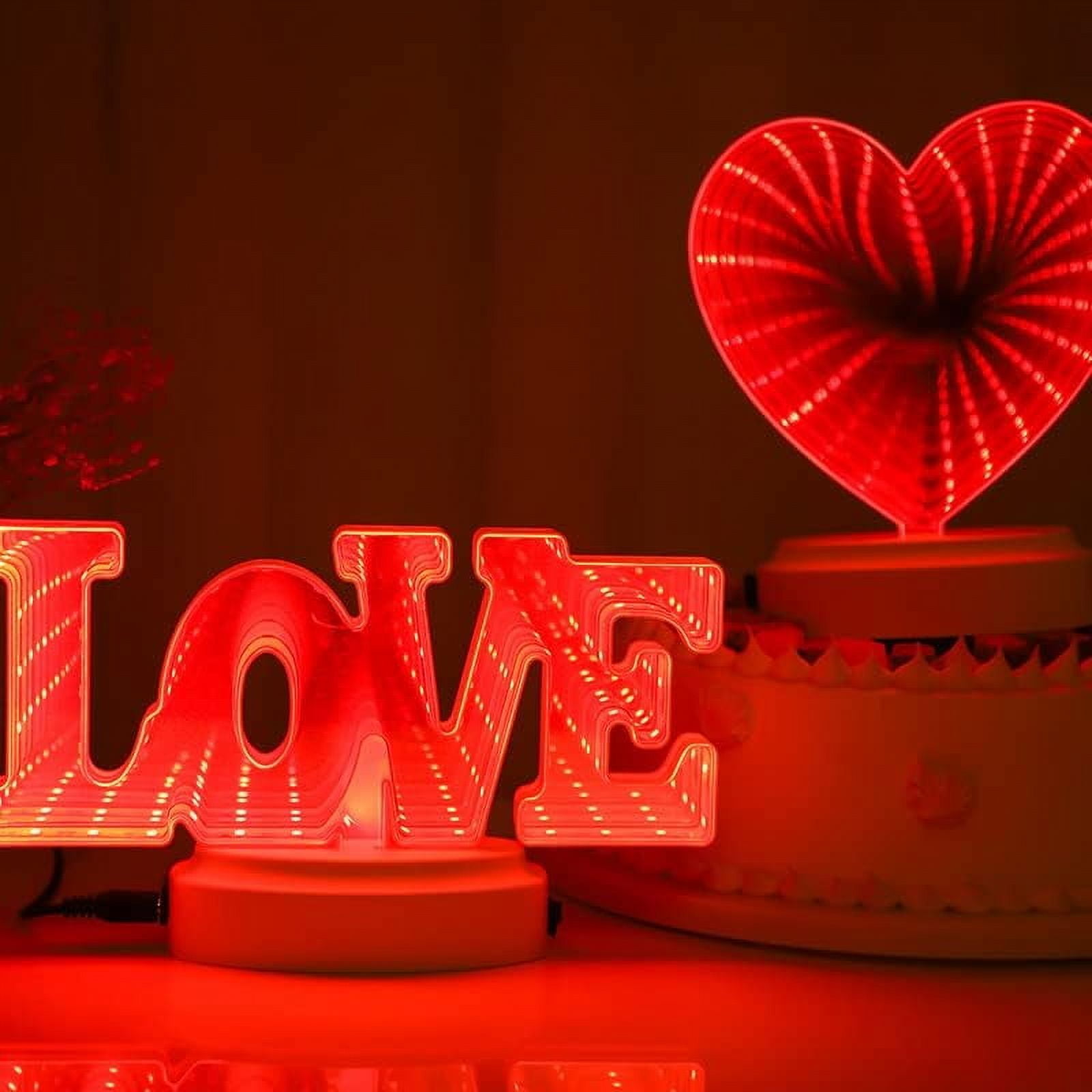 Huiyi 3D Mirror Night Light, Tunnel Light 3D Mirror Light,Infinity Mirror Tunnel Light, LED Mirror Tunnel Night Light for Bedroom/Party/Home Decor (Red Heart)