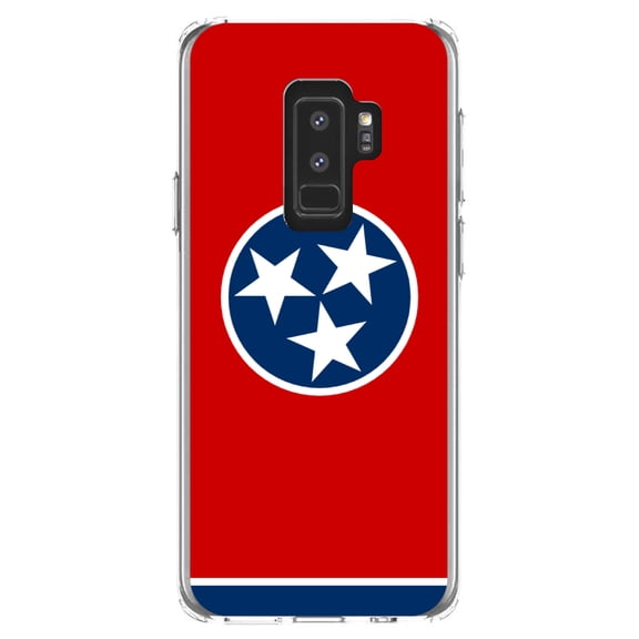 DistinctInk Clear Shockproof Hybrid Case for Samsung Galaxy S9  PLUS (6.2" Screen) - TPU Bumper, Acrylic Back, Tempered Glass Screen Protector - Tennessee State Flag - US State Flag