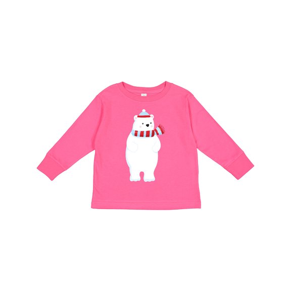 Inktastic Polar Bear, Cute Bear, Bear with Scarf, Hat Boys or Girls Long Sleeve Toddler T-Shirt