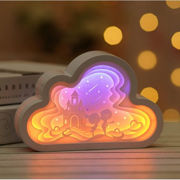 LINLIN 3D Papercut Light Boxes, Paper Carving Night Light Cloud Shadow Box LED Night Lamp for Kids Bedroom Battery USB Operated