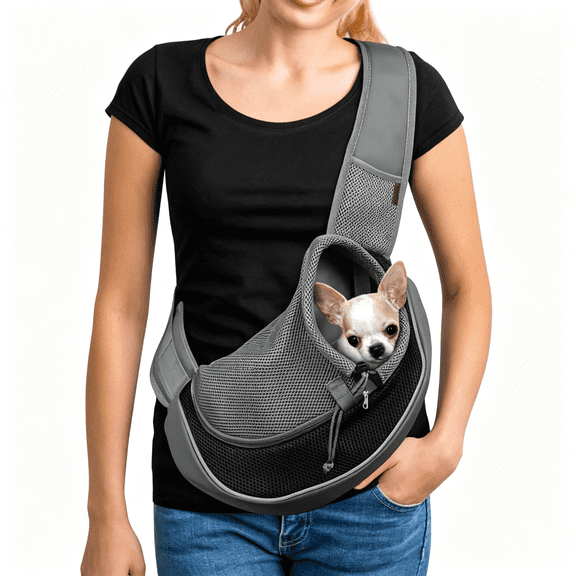 GASTROPOD Pet Sling Carrier for Small Dogs&Cats-Hands-Free Puppy Carrier with Safety Hook,Large Zipper Pocket,Soft Breathable Mesh,Adjustable Strap&Reflective Strip (Black 1.0 S)