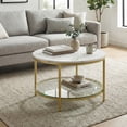 thumbnail image 6 of LEDREM 2-Tier Round Coffee Table with Faux Marble Top & Glass Shelf, Modern Small Center Table for Living Room, Marble White and Pale Gold, 6 of 7