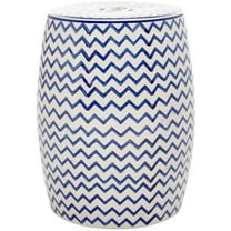 SAFAVIEH Salana 18" Modern Geometric Ceramic Garden Stool, White/Navy
