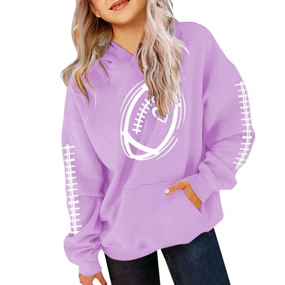 CPNG Girls and Boys Hoodies Football Print Long Sleeve Hooded Sweatshirts with Front Pockets Loose Fit Soft Casual Daily Wear Pullover Sweatshirt