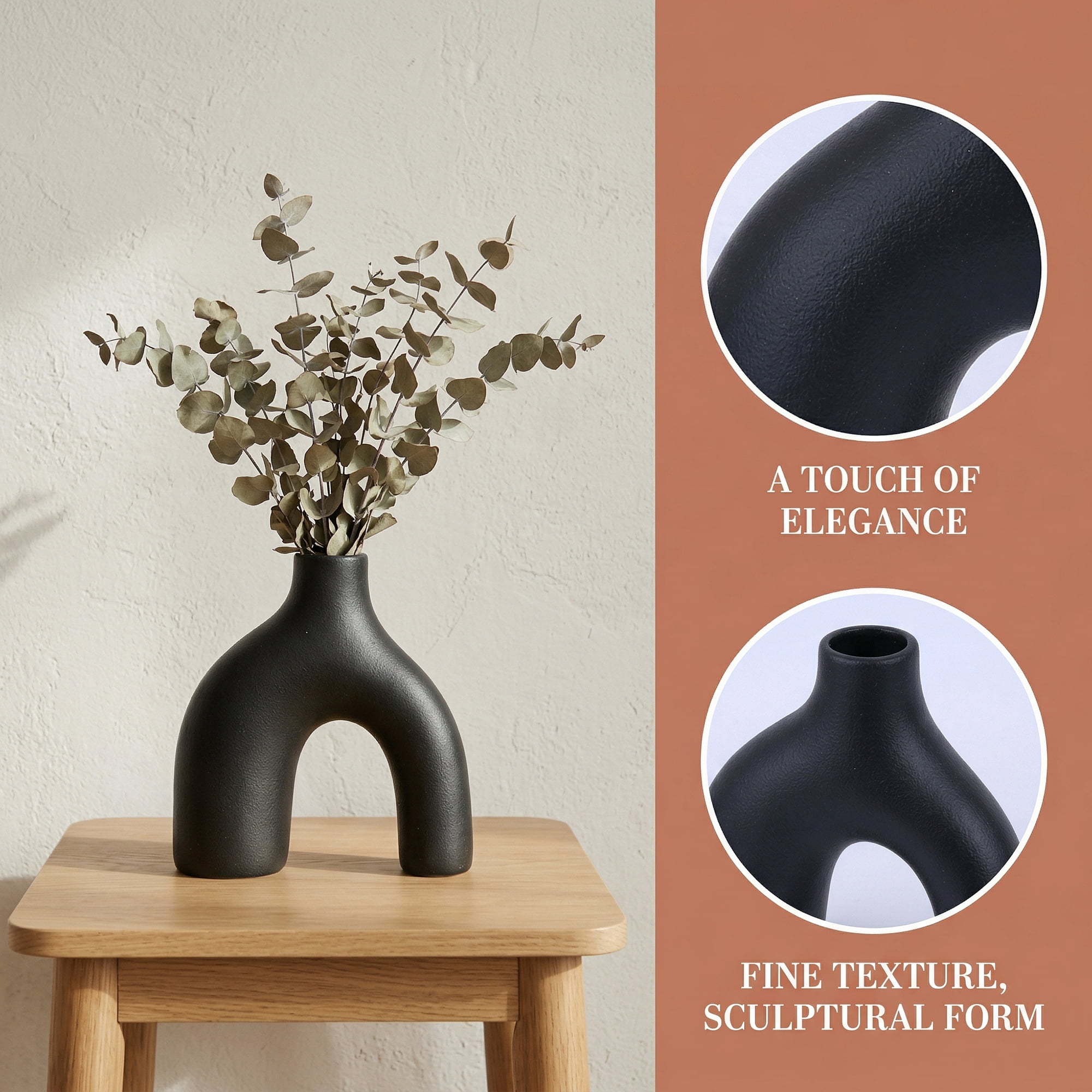 Unique Bargains Large Ceramic Square Geometric Flower Vase Black 5.8"L x 5.8"W x 6.6"H